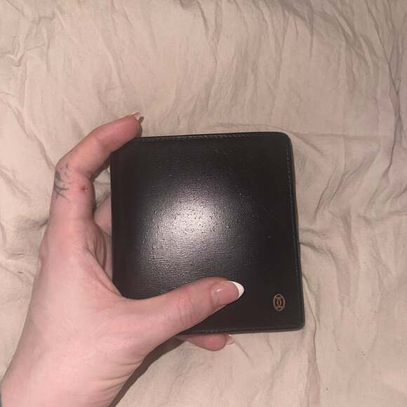 Cartier Pasha de Cartier Bifold wallet Cards Case Holder Black Leather Logo box
